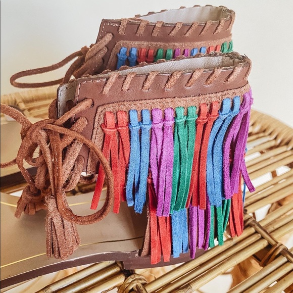 ZARA Boho Gladiator Fringe Sandals Size EU 37 | US 6.5 Womens - Picture 7 of 9